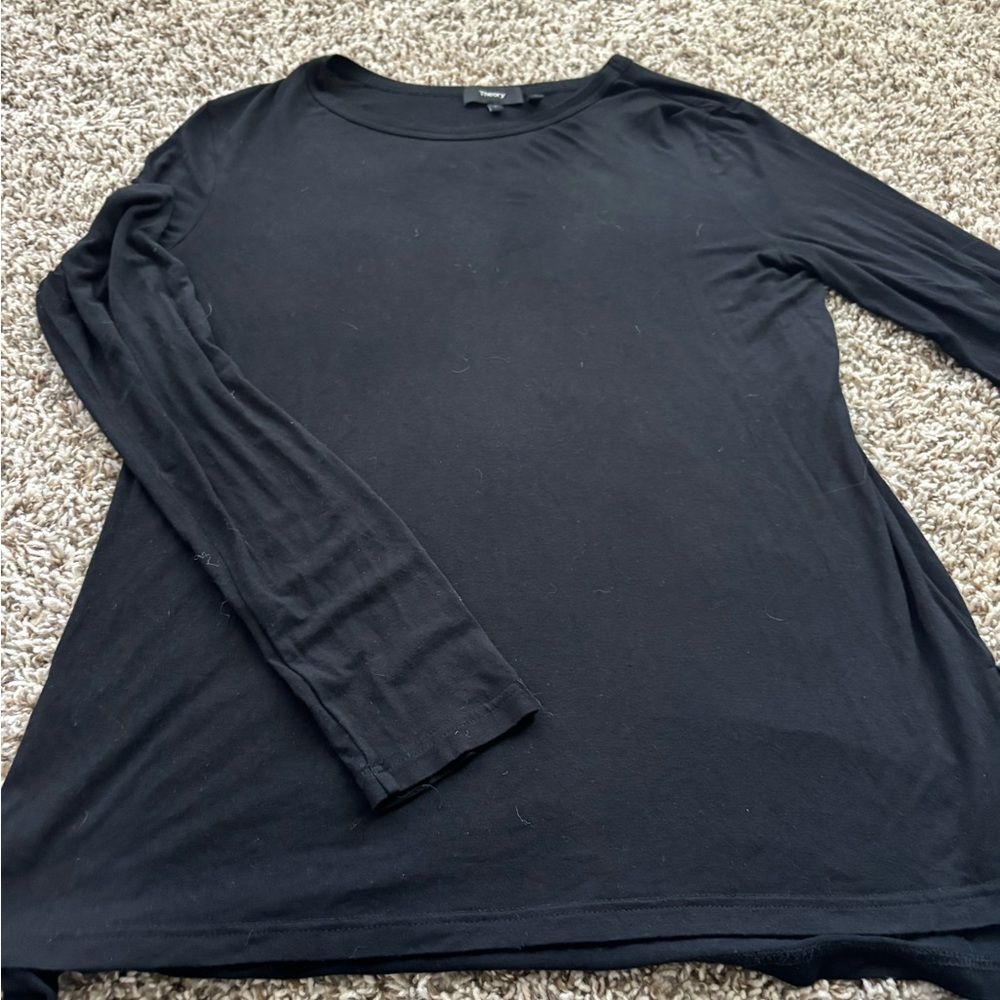 Theory Women Pullover bamboo Blend Long Sleeve Tunic Sweater Dress Black L large